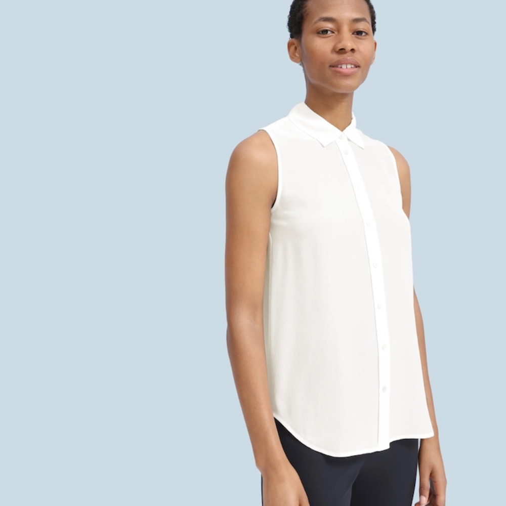 Everlane The Clean Silk Relaxed Sleeveless Shirt, white, 00